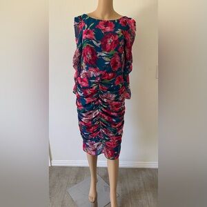 Eliza J Teal Dress with flowers.